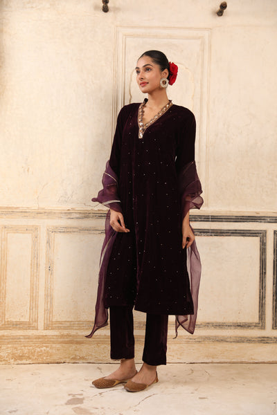 Burgundy Cut Work Sitara Kurta Set (Set of 2)