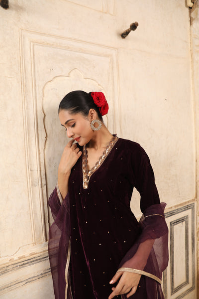 Burgundy Cut Work Sitara Kurta Set (Set of 2)