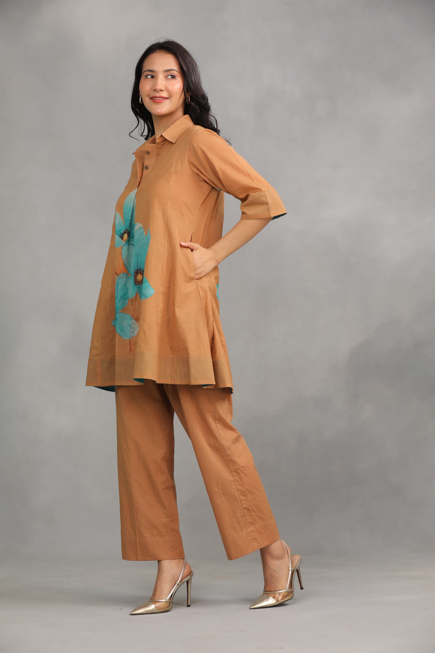 Brown Printed Cotton Co-ord Set - Set of 2