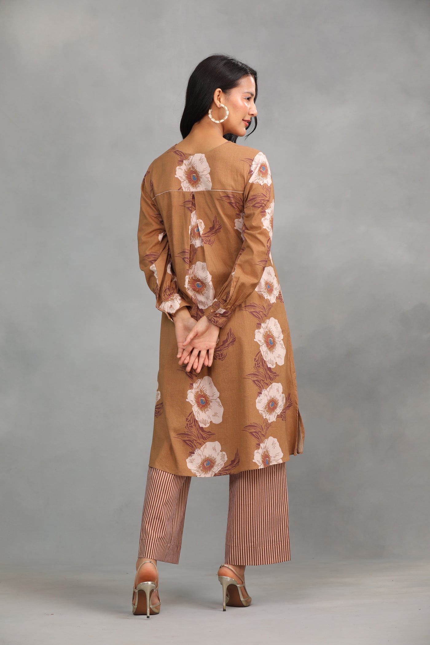 Brown Printed Cotton Kurta with Pants - Set of 2