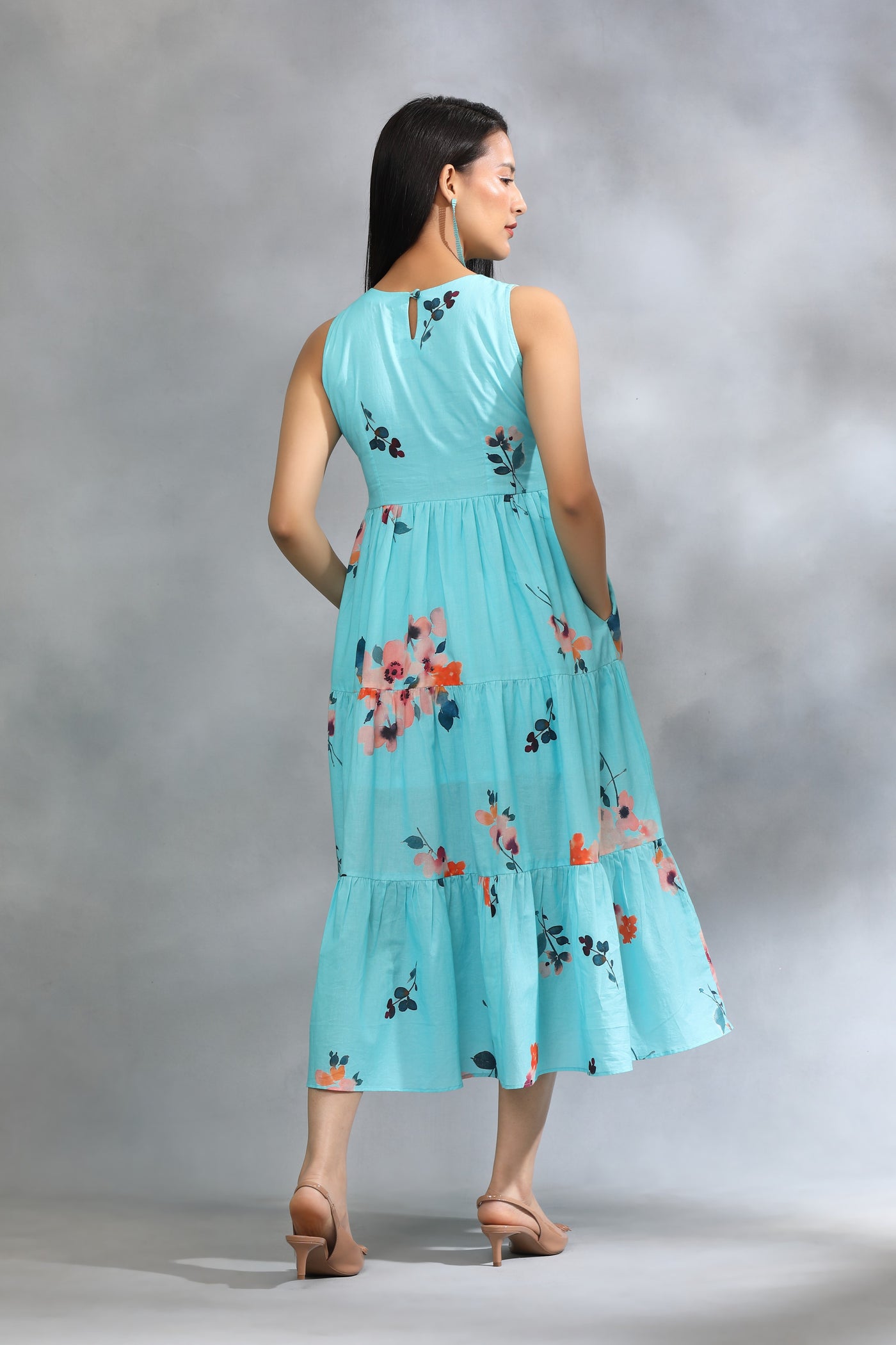 Turquoise Printed Cotton Dress