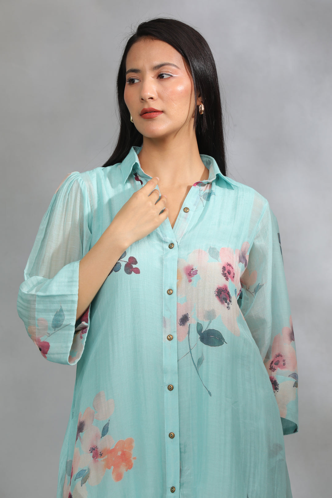 Blue Hand Printed Chanderi Coord Set