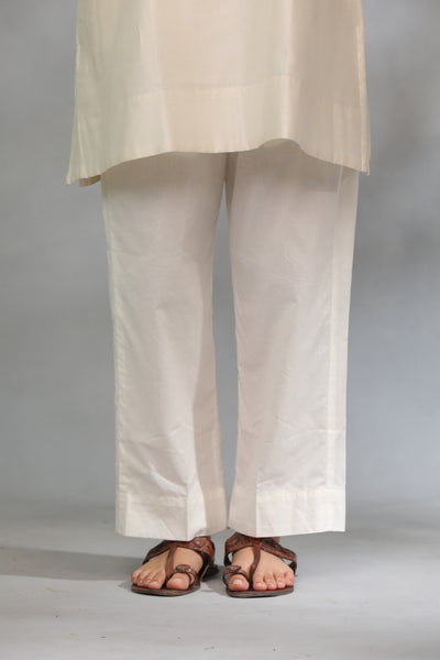 Off White Chanderi Silk Kurta with Pants - Set of 2