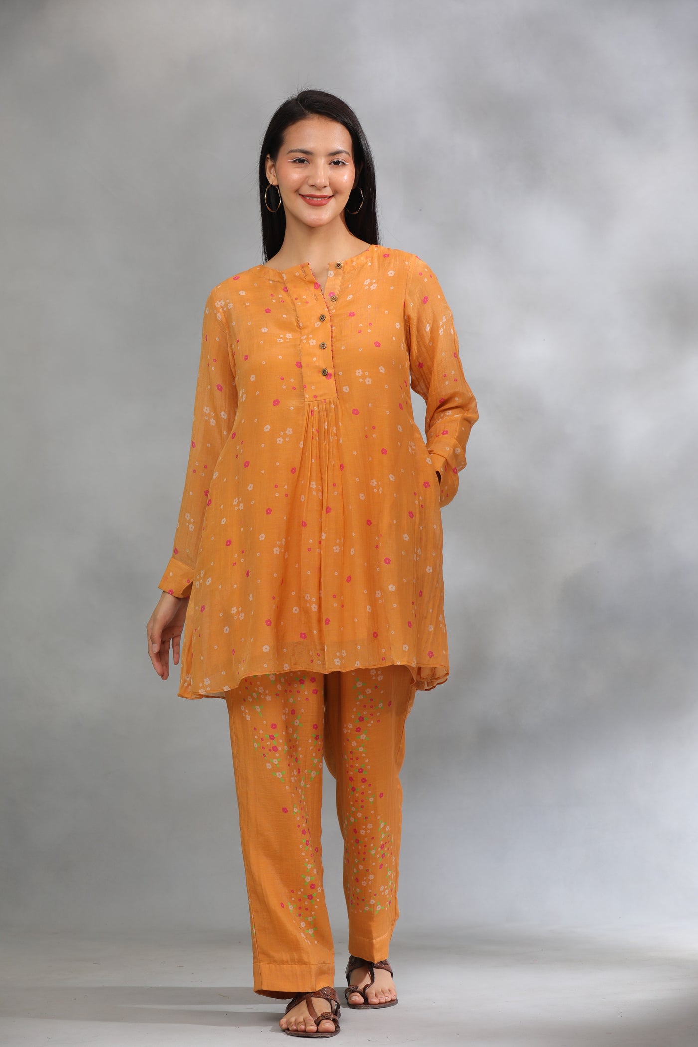 Orange Blush Printed Chanderi Coord Set