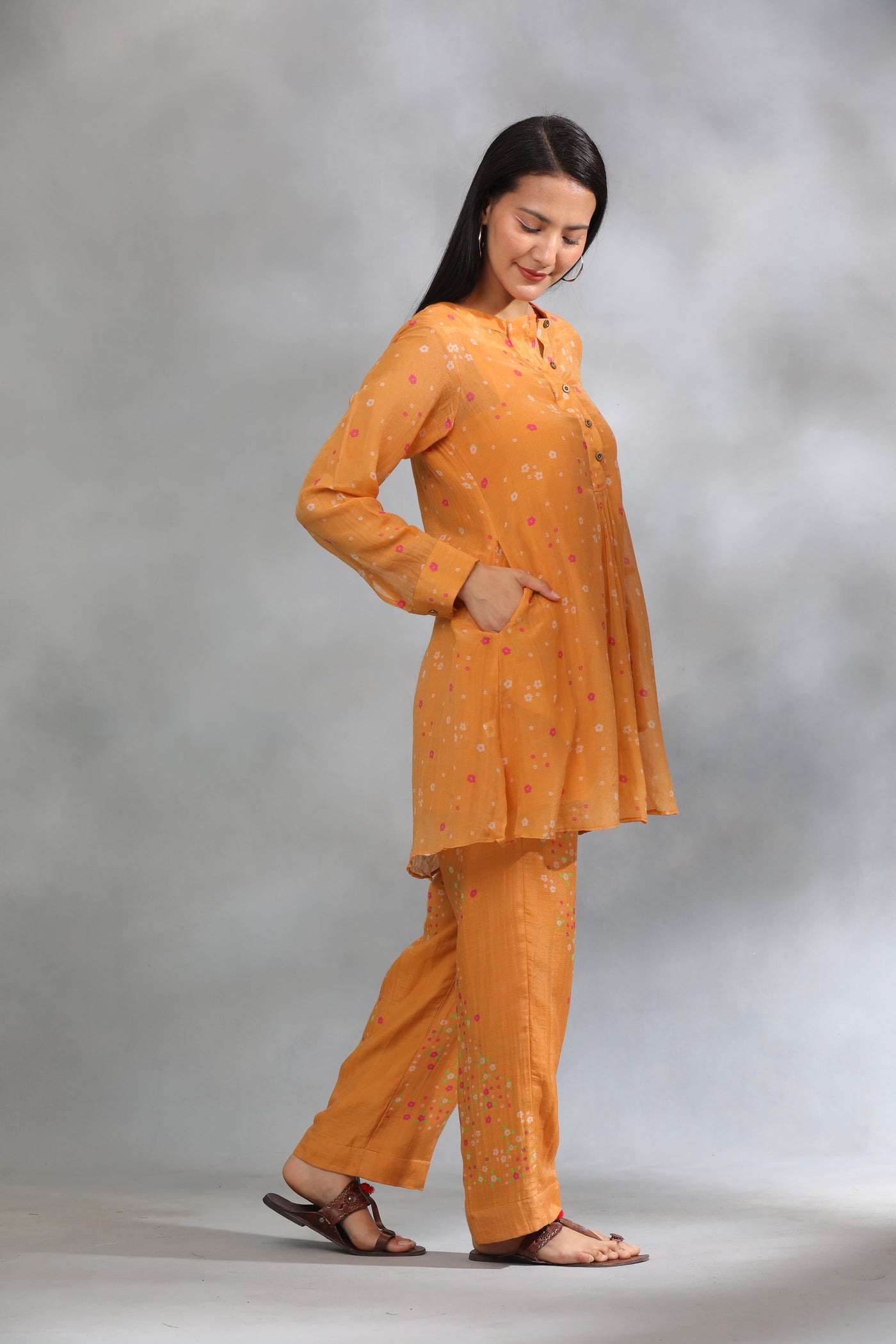 Orange Blush Printed Chanderi Coord Set