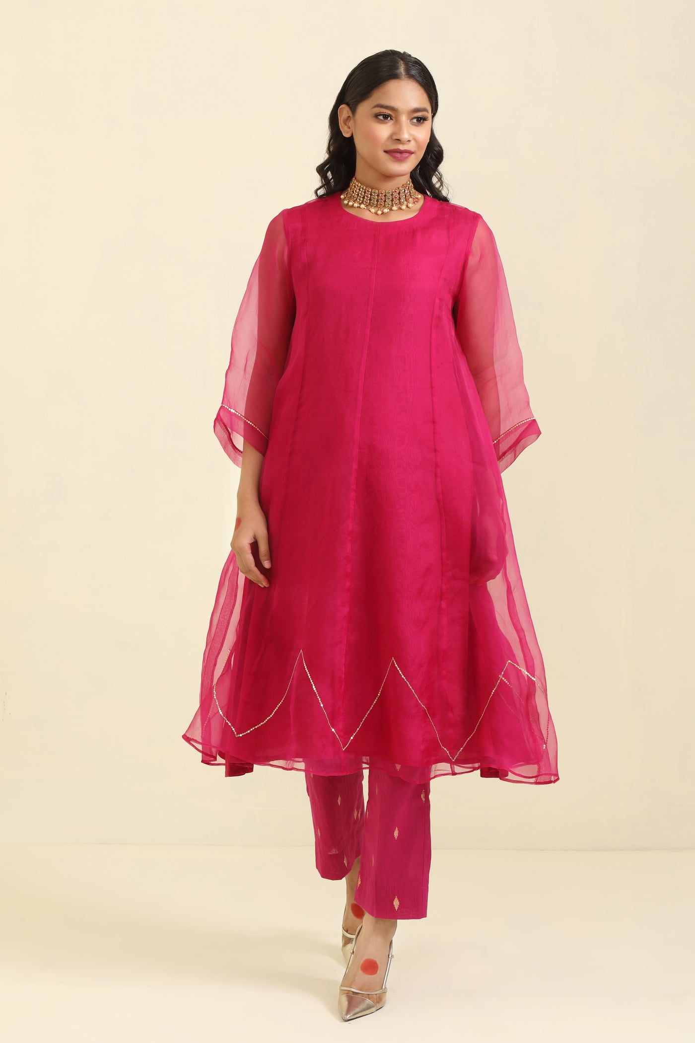 Magenta Hand Embroidered Organza Suit Set