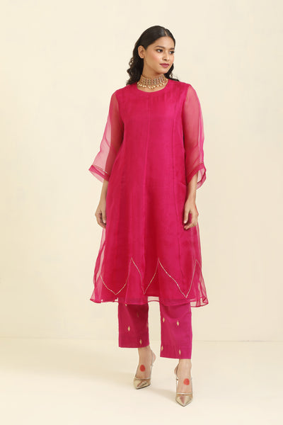 Magenta Hand Embroidered Organza Suit Set