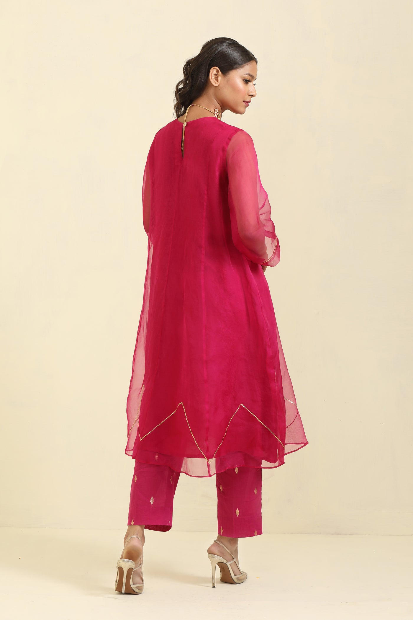 Magenta Hand Embroidered Organza Suit Set