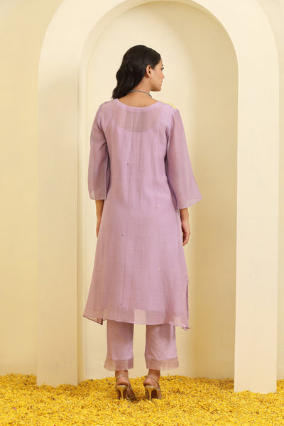 Mauve Mirror Work Chanderi Suit Set - Set of 3