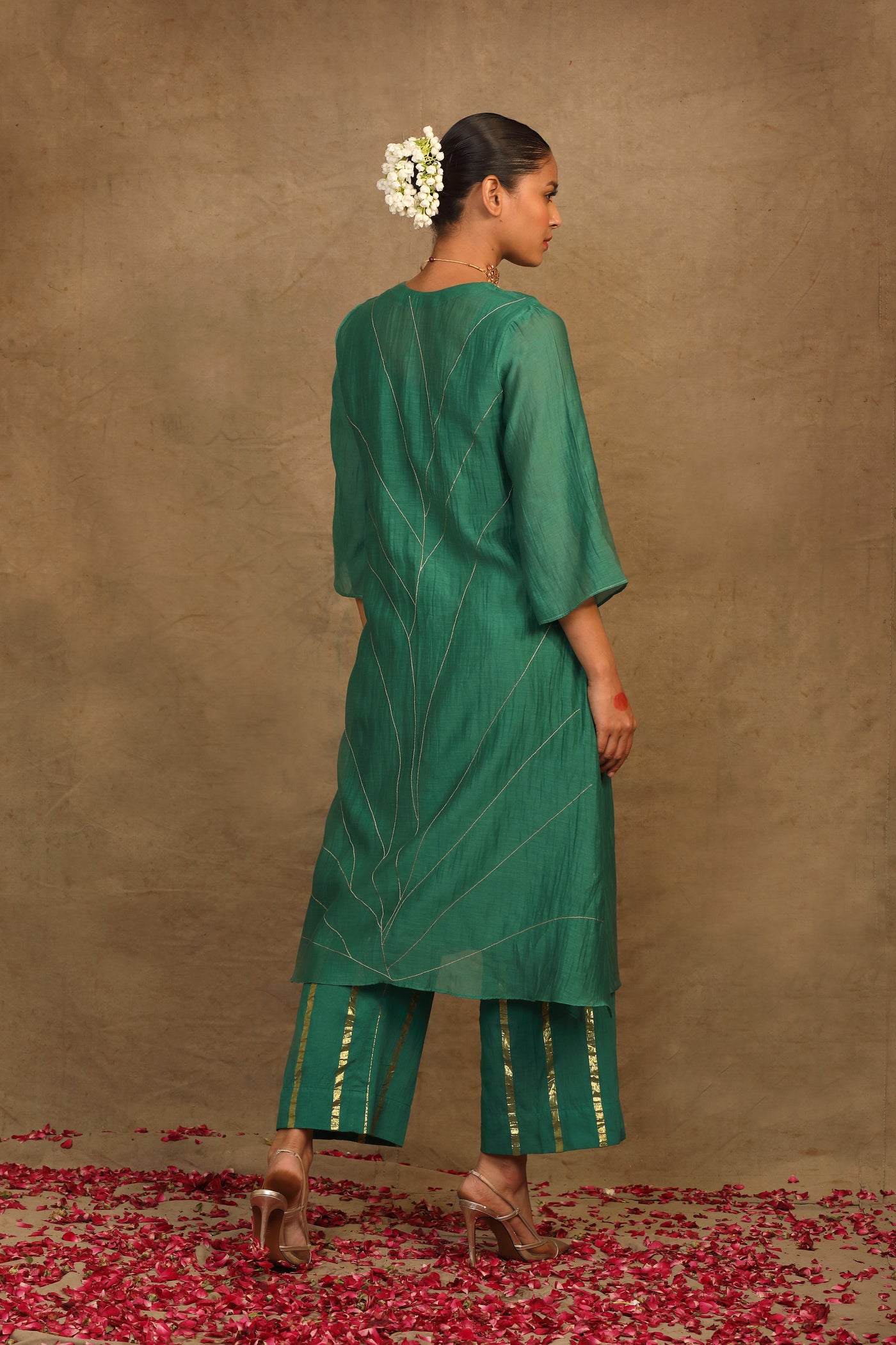 Emerald Green Mirror Work Chanderi Suit Set