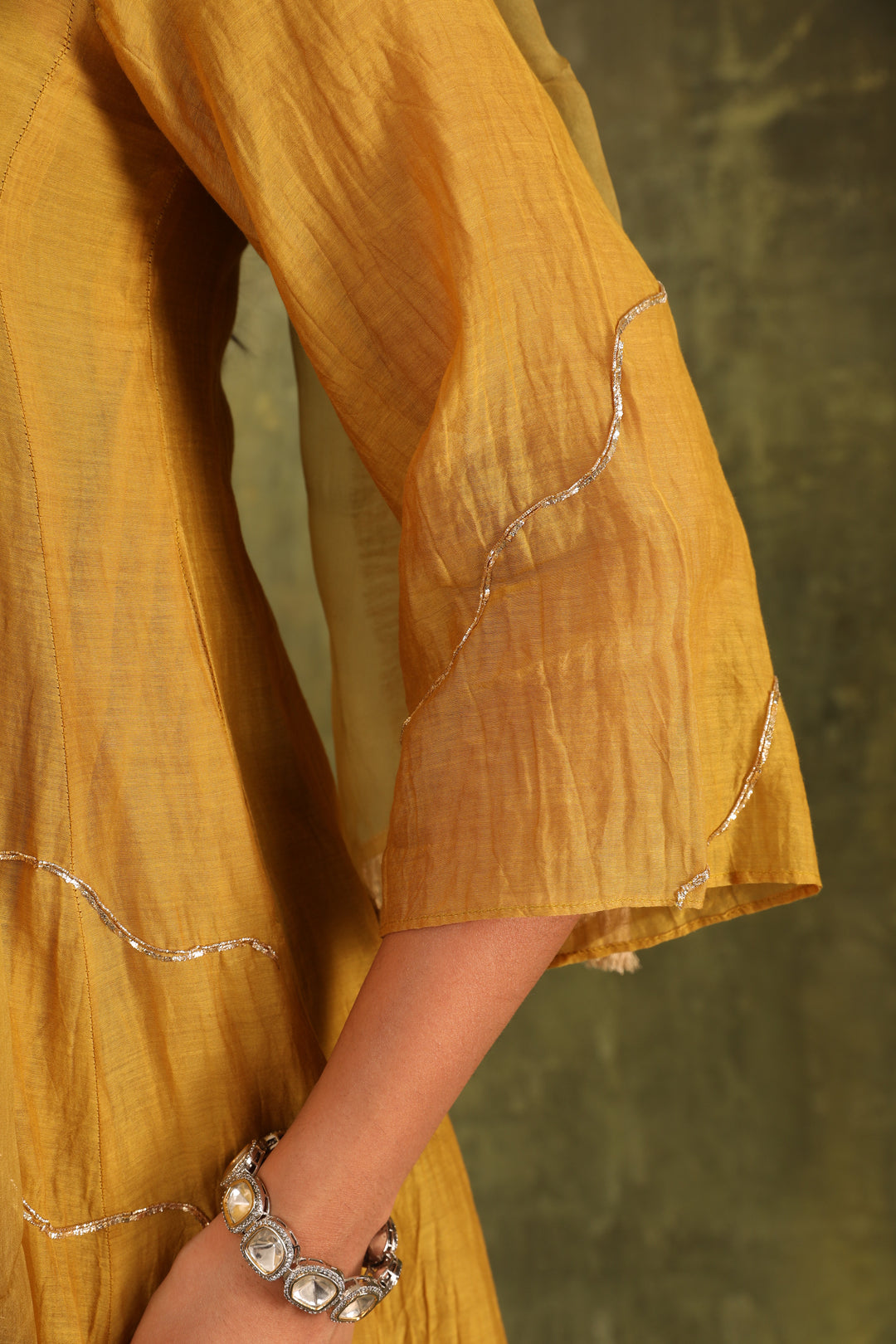 Olive Green Pitta Hand Embroidered Silk Chanderi Suit Set