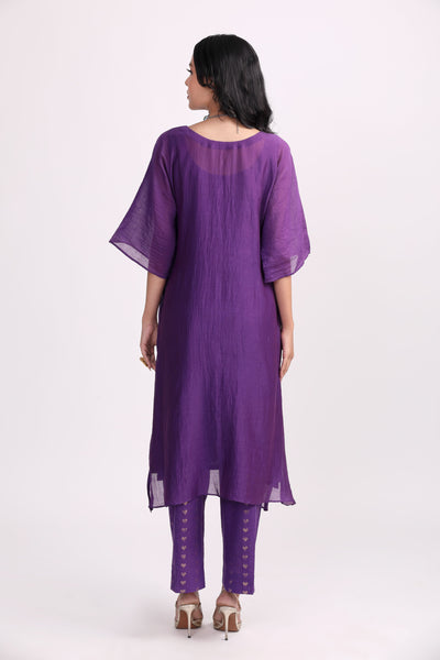 Purple Hand Embroidered Chanderi Kurta Set - Set of 2