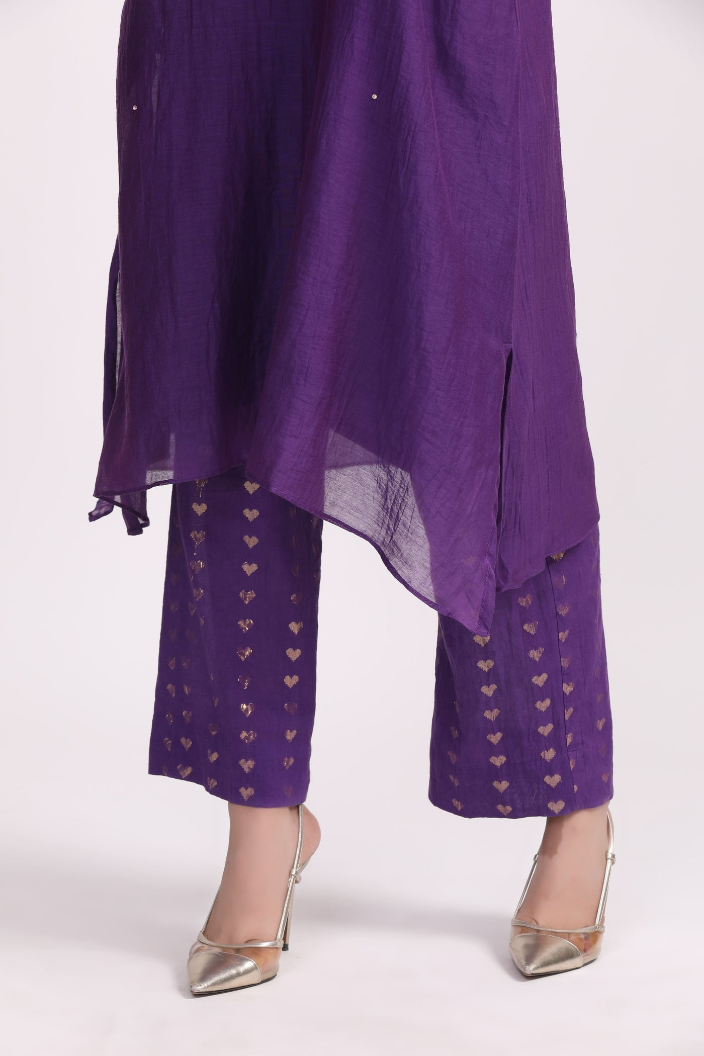 Purple Hand Embroidered Chanderi Kurta Set - Set of 2