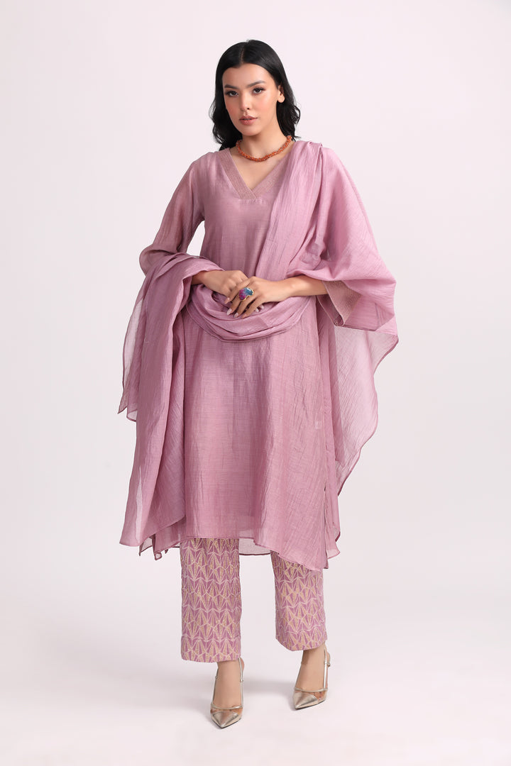 Cameo Lavender Chanderi Suit Set