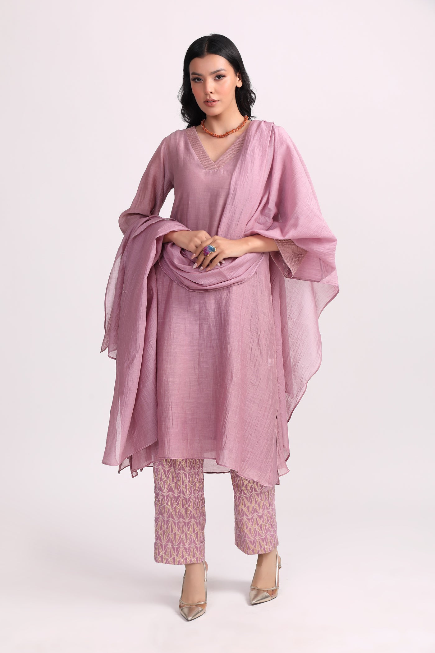 Cameo Lavender Chanderi Suit Set