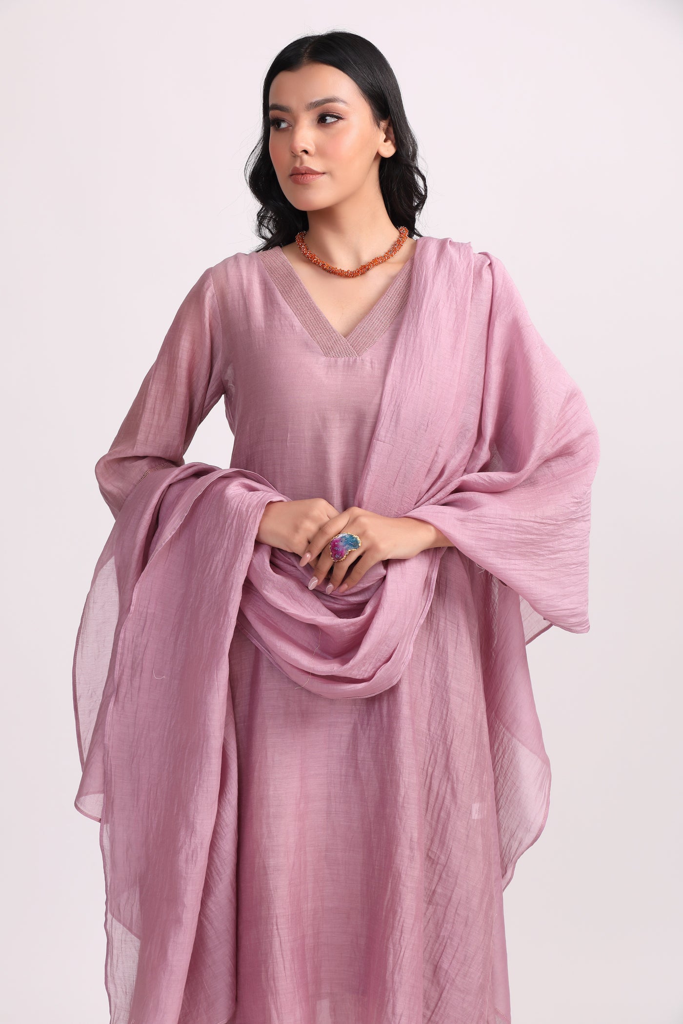 Cameo Lavender Chanderi Suit Set