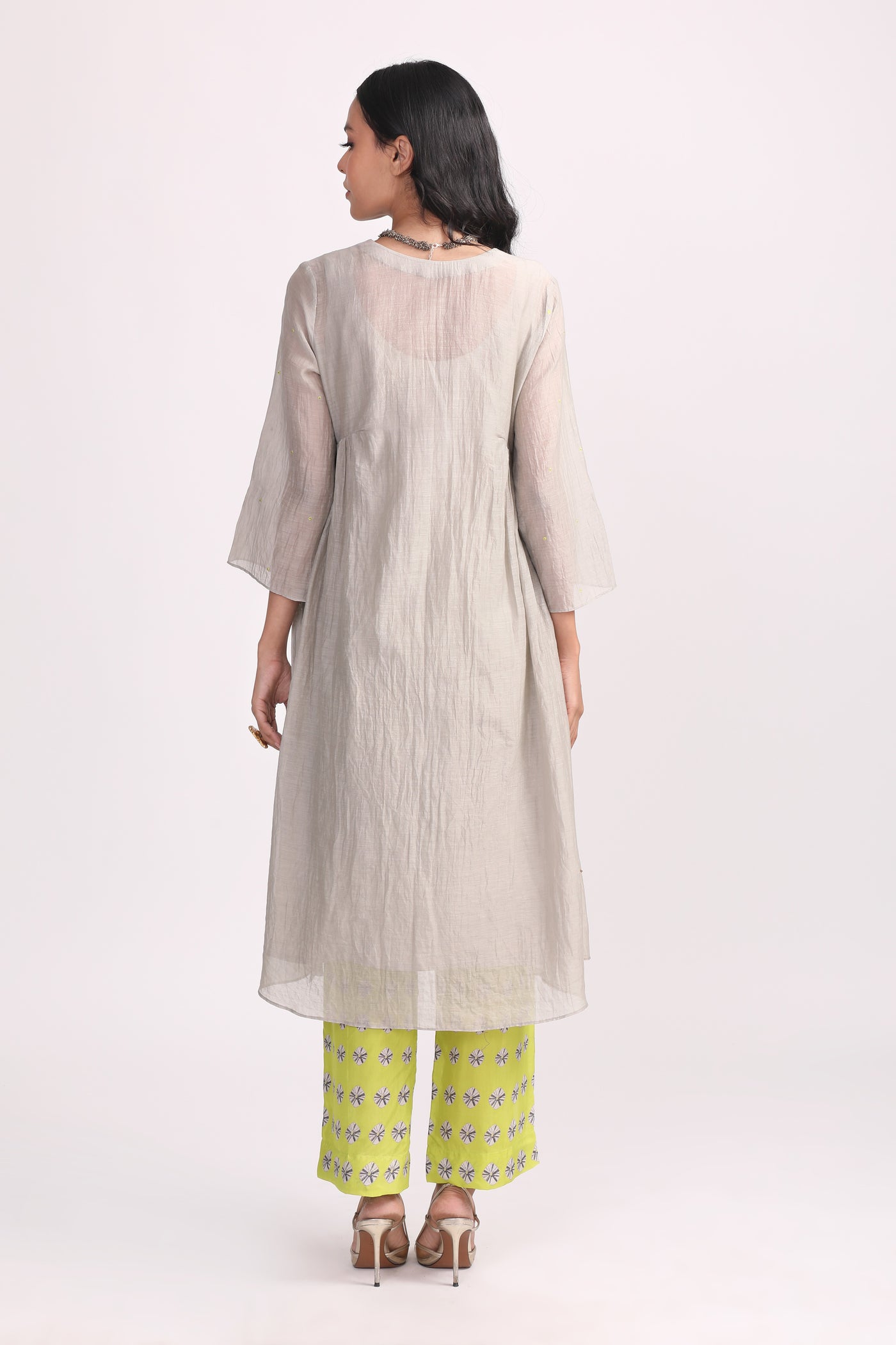 Pastel Grey Hand Embroidered Chanderi Suit Set