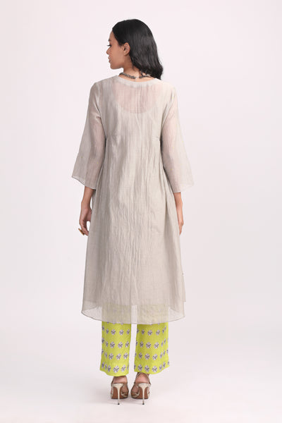 Pastel Grey Hand Embroidered Chanderi Suit Set