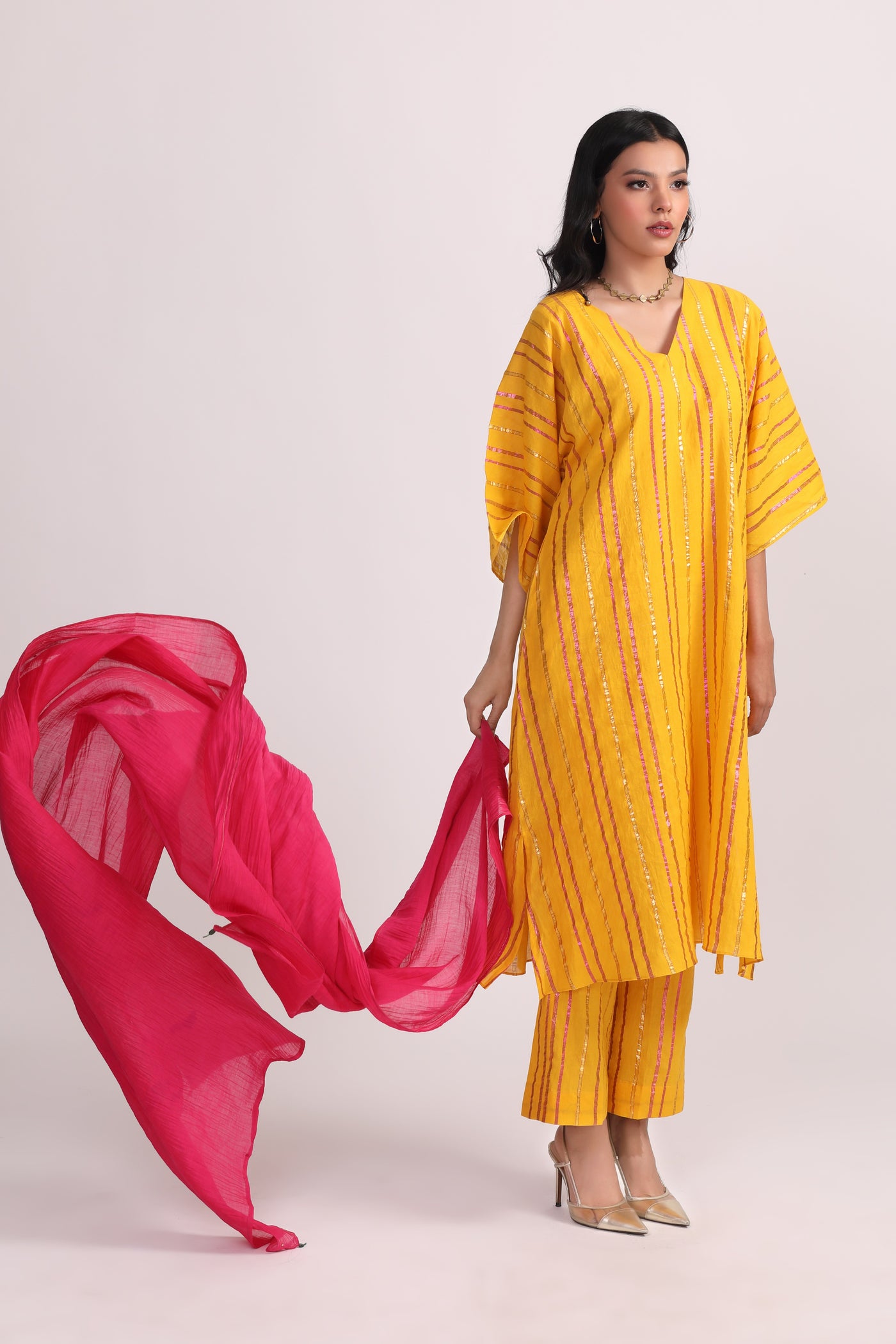 Mustard Cotton Lurex Kurta Set (Set of 2)