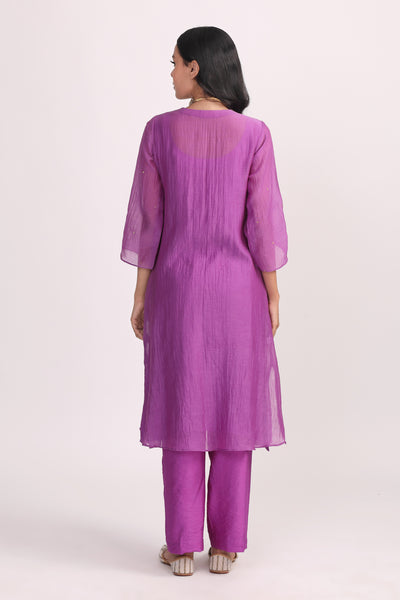 Sky Purple Boho Patch Work Chanderi Kurta Set