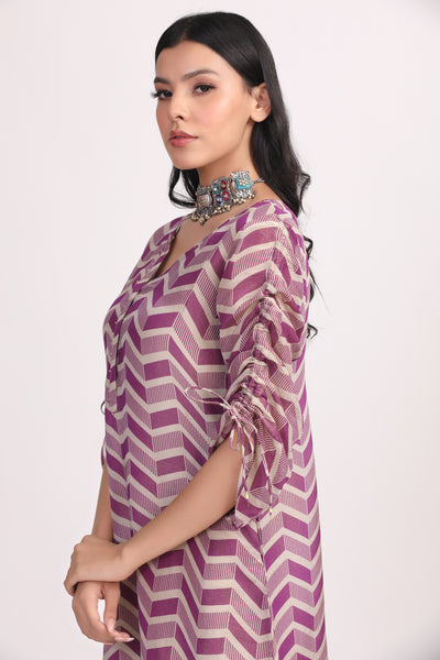 Purple Printed Silk Tissue Kurta Set - Set of 2