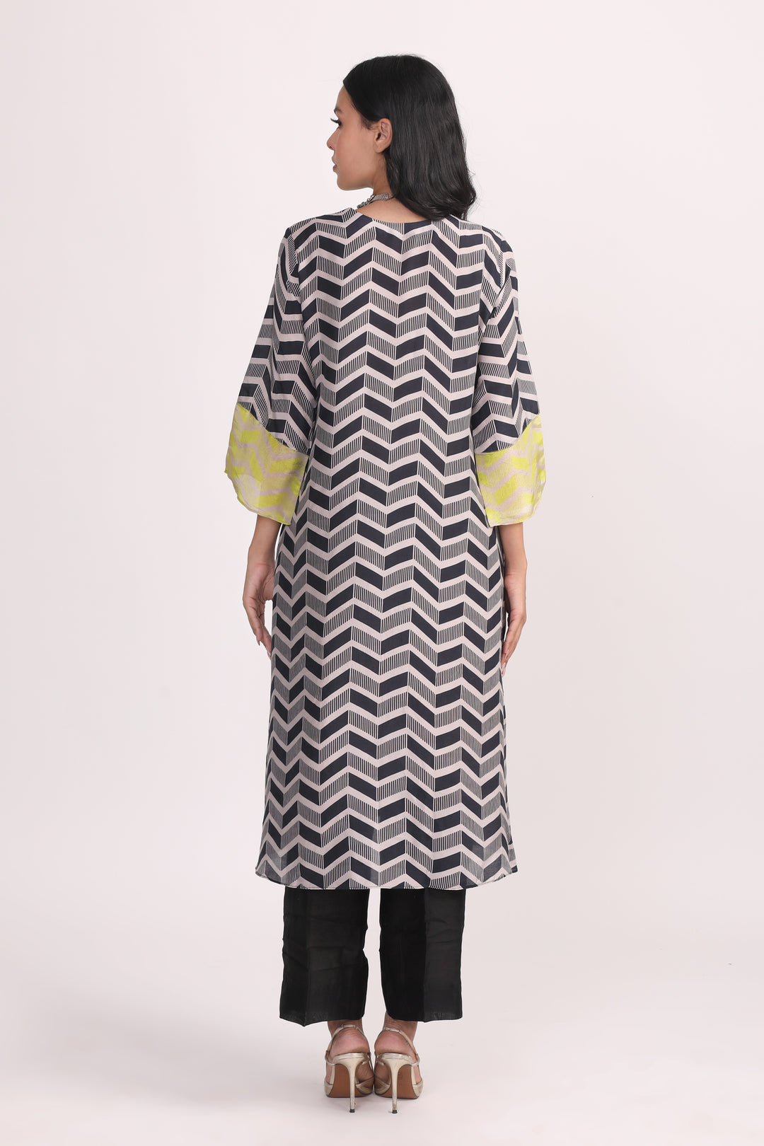 Black White Neon Patch Work Kurta Set