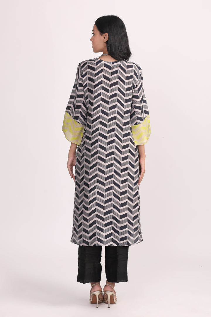 Black White Neon Patch Work Kurta Set