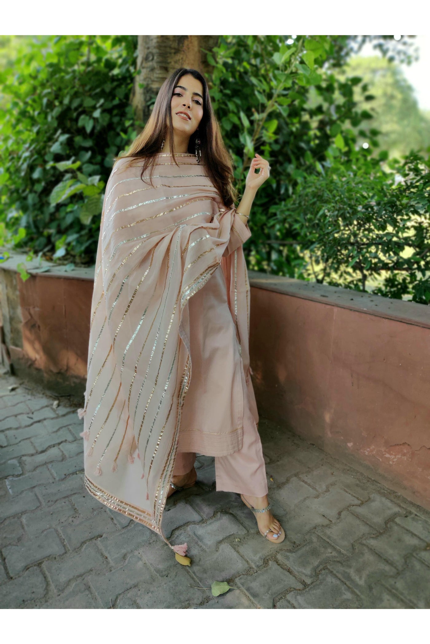 NUDE PINK COTTON KURTA SET