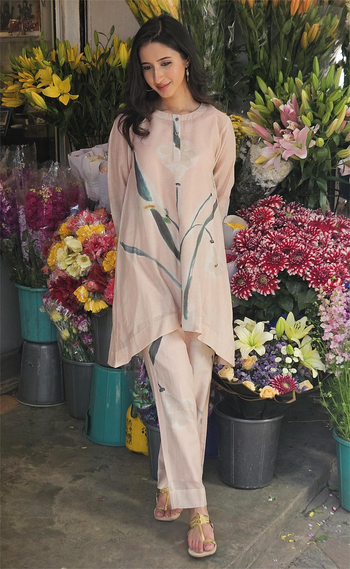 Emi Peach Silk Chanderi Coord set