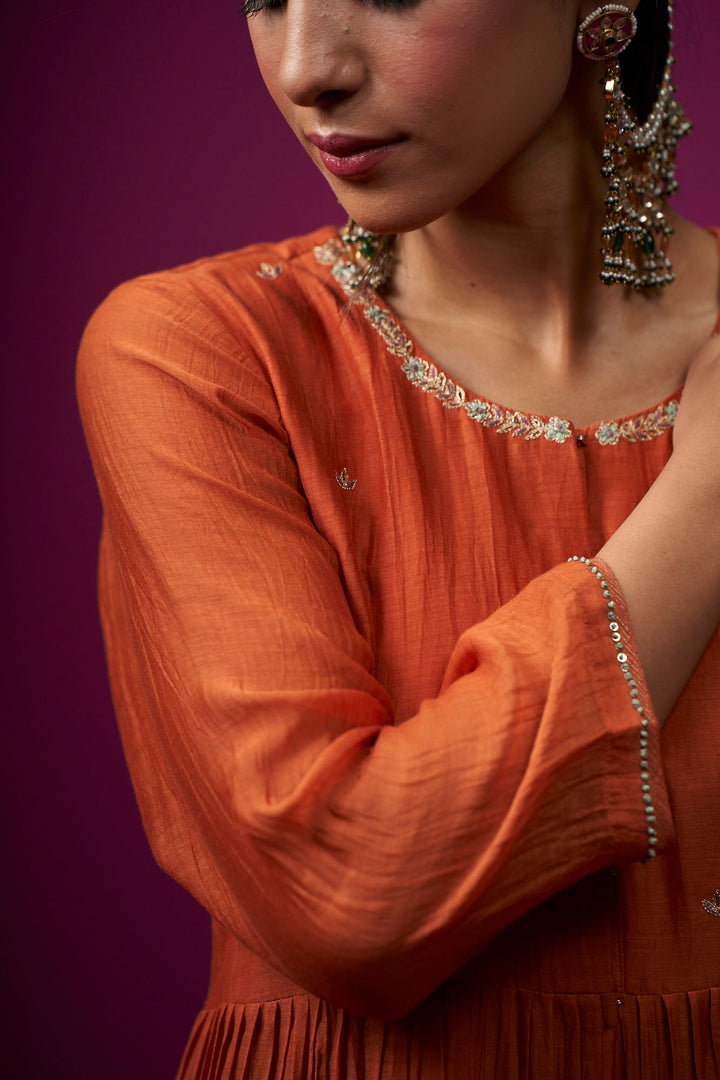 Kesar Front Open Hand Embroidered Kajri kurta set- Set of 2