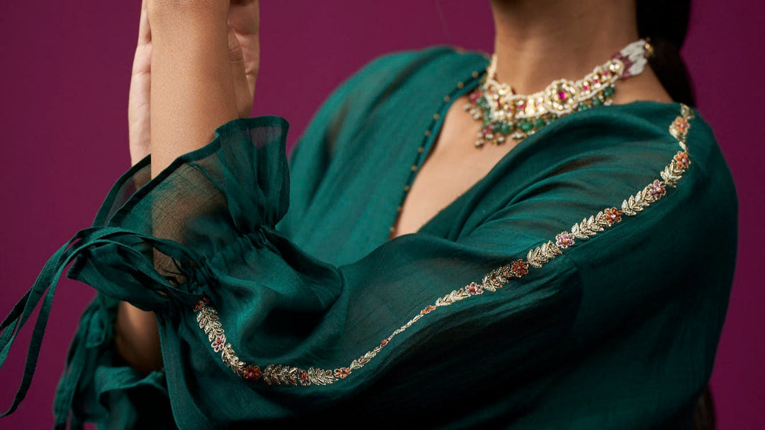 Panna Hand Embroidered Kajri Choga Set - Set of 2