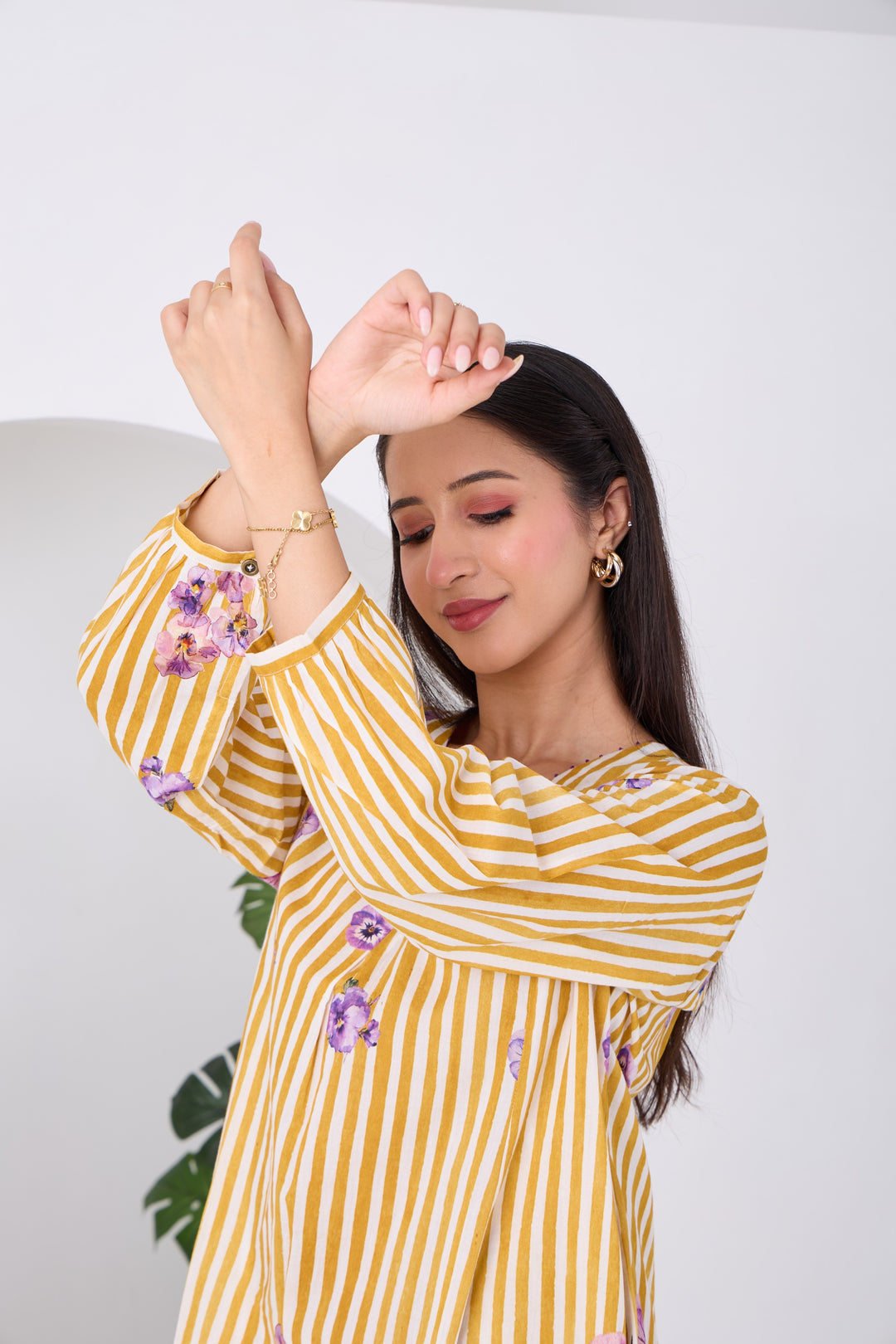 Yellow Striped Pansy Kurta Set