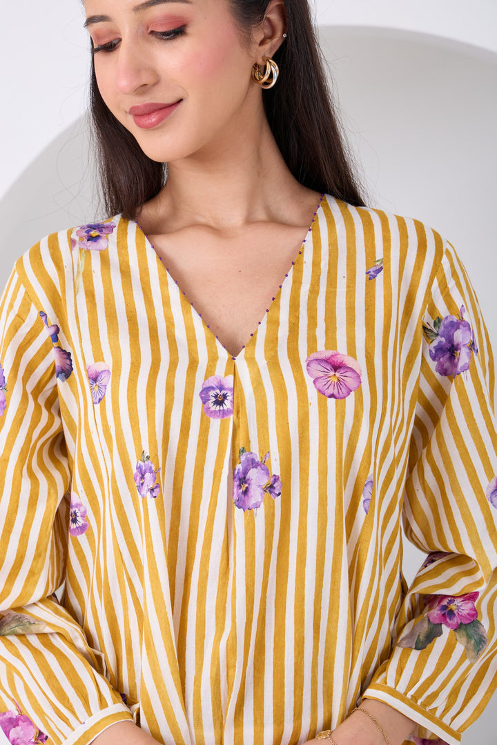 Yellow Striped Pansy Kurta Set