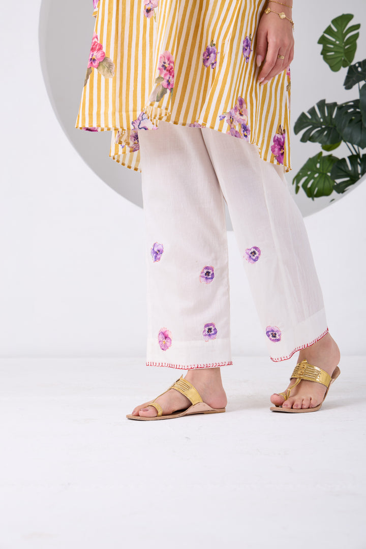 Yellow Striped Pansy Kurta Set