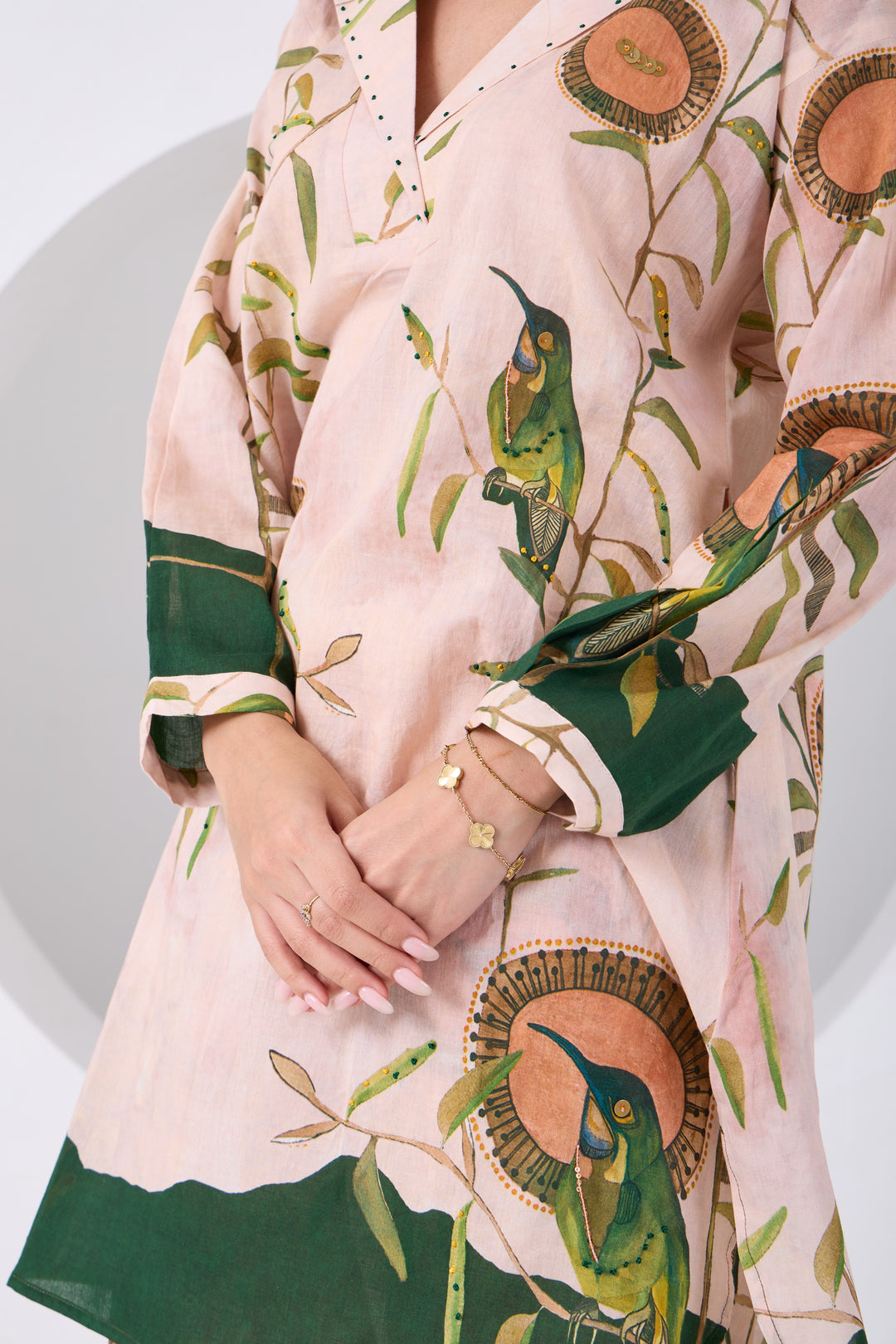 Peach Montane Bird Kurta Set