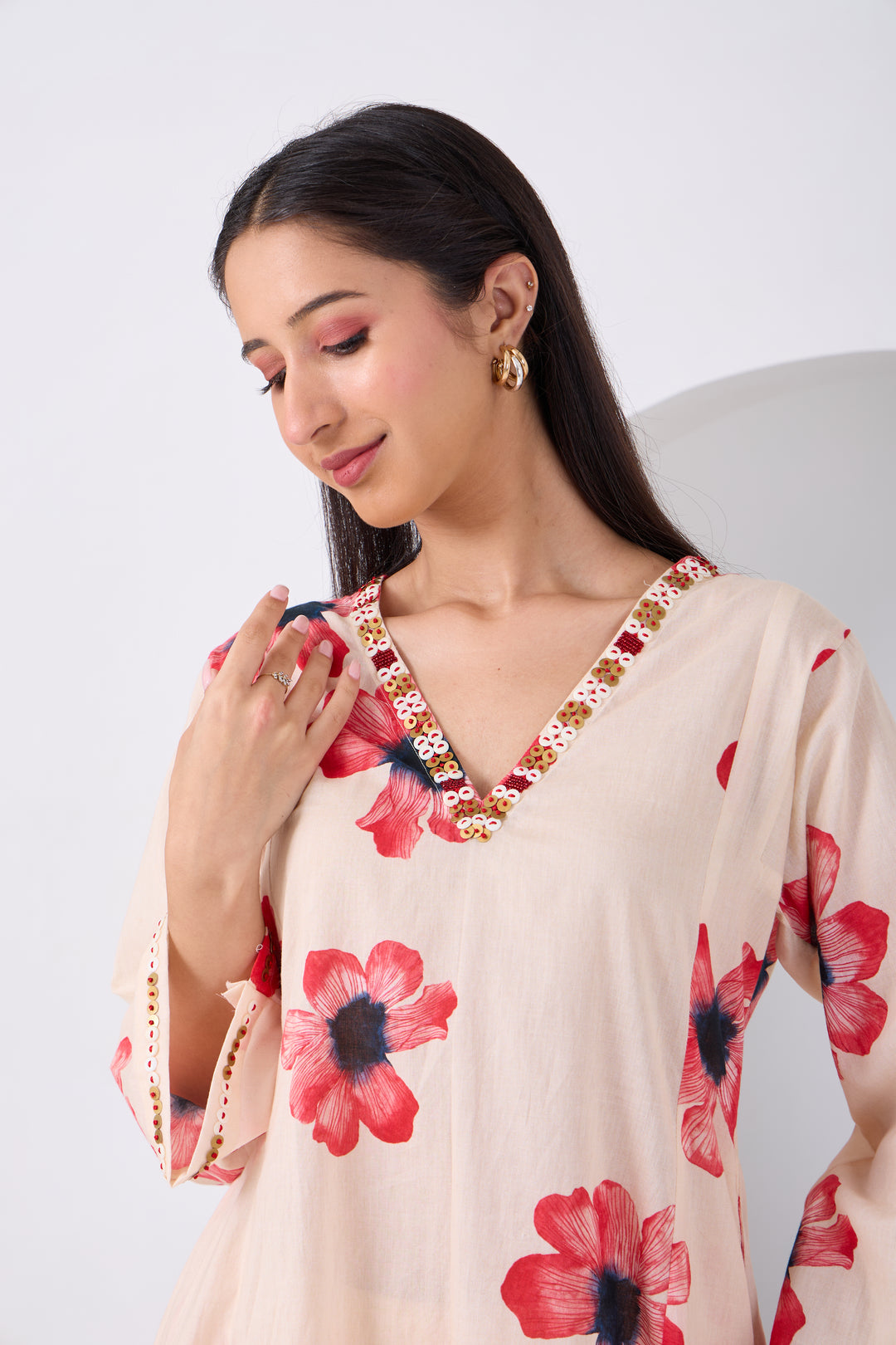 Red Cornflower Coord Set