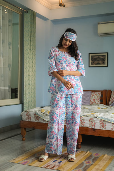 Sootisyahi 'Floral Fusion' Handblock Printed Pure Cotton Night Suit
