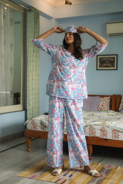 Sootisyahi 'Floral Fusion' Handblock Printed Pure Cotton Night Suit