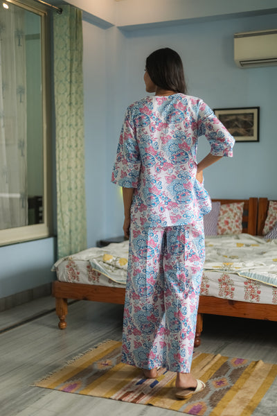 Sootisyahi 'Floral Fusion' Handblock Printed Pure Cotton Night Suit