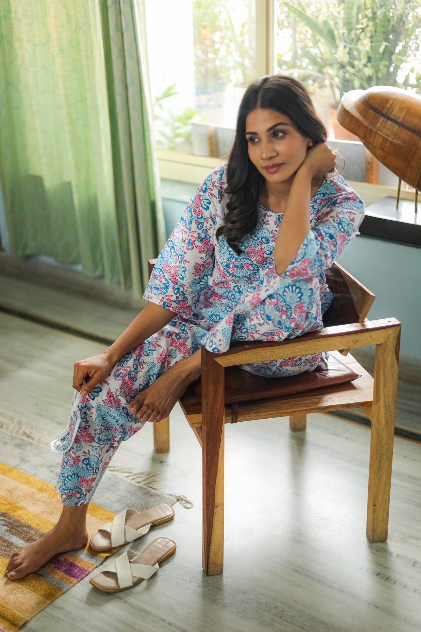 Sootisyahi 'Floral Fusion' Handblock Printed Pure Cotton Night Suit