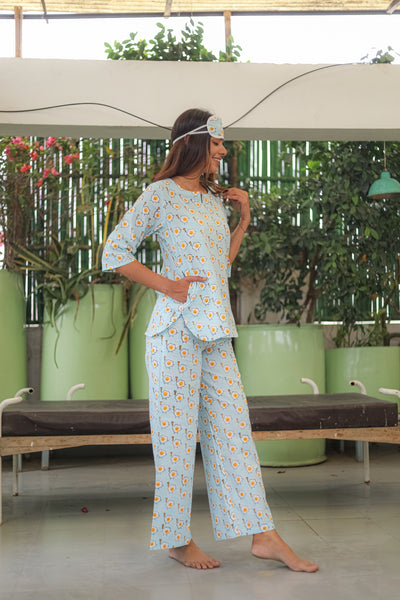Sootisyahi 'Pastel Omelet' Handblock Printed Pure Cotton Night Suit
