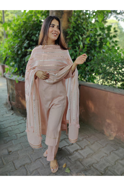 NUDE PINK COTTON KURTA SET