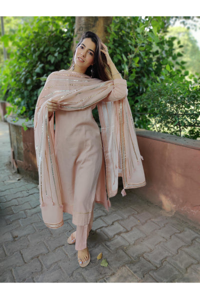 NUDE PINK COTTON KURTA SET