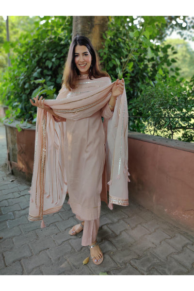 NUDE PINK COTTON KURTA SET