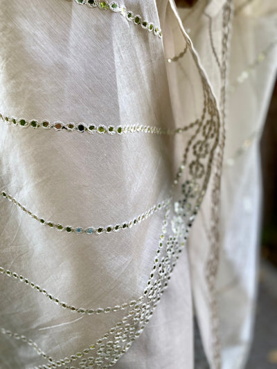 FAWN MIRROR WORK CHANDERI DUPATTA KURTA SET
