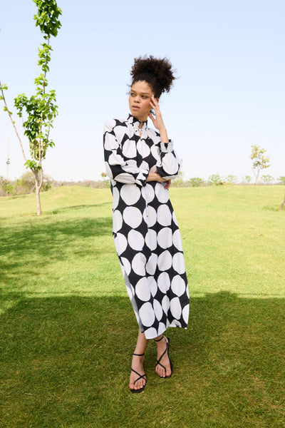 Polka White And Black Daisy Dress