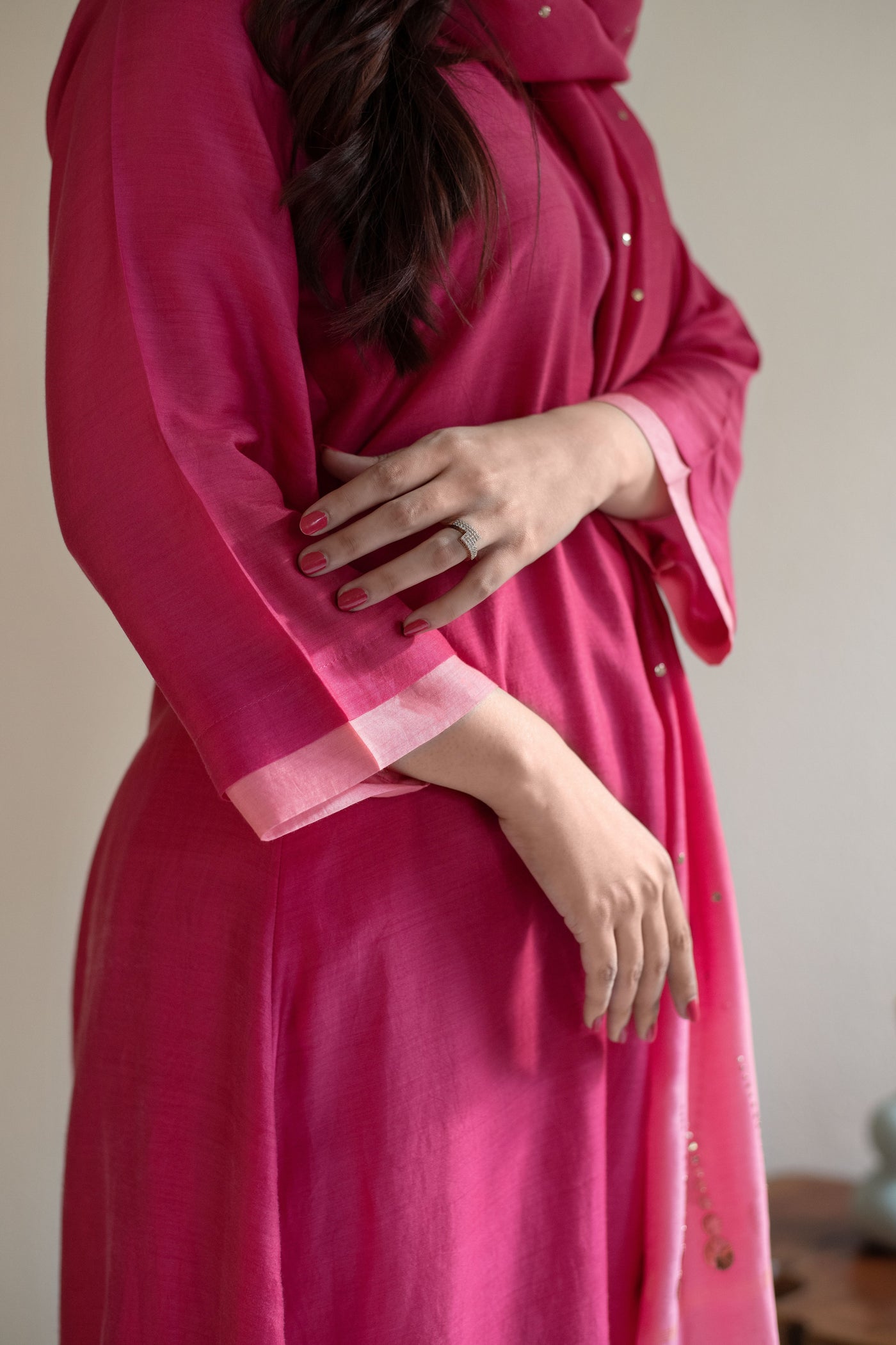 Pink dual shade muslin kurta set