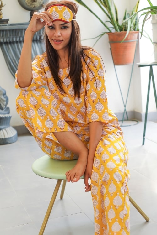 Sootisyahi 'Chrome Paramour' Block Printed Cotton Nightsuit