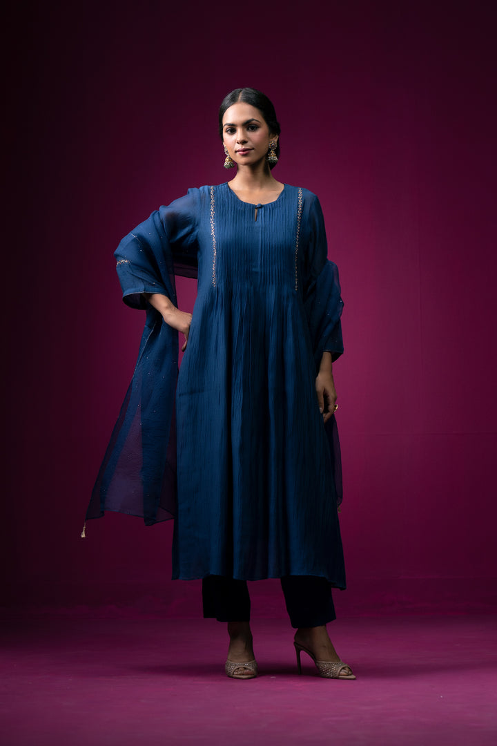 Siyahi Front Gather Hand Embroidered Kajri kurta Set - Set of 2