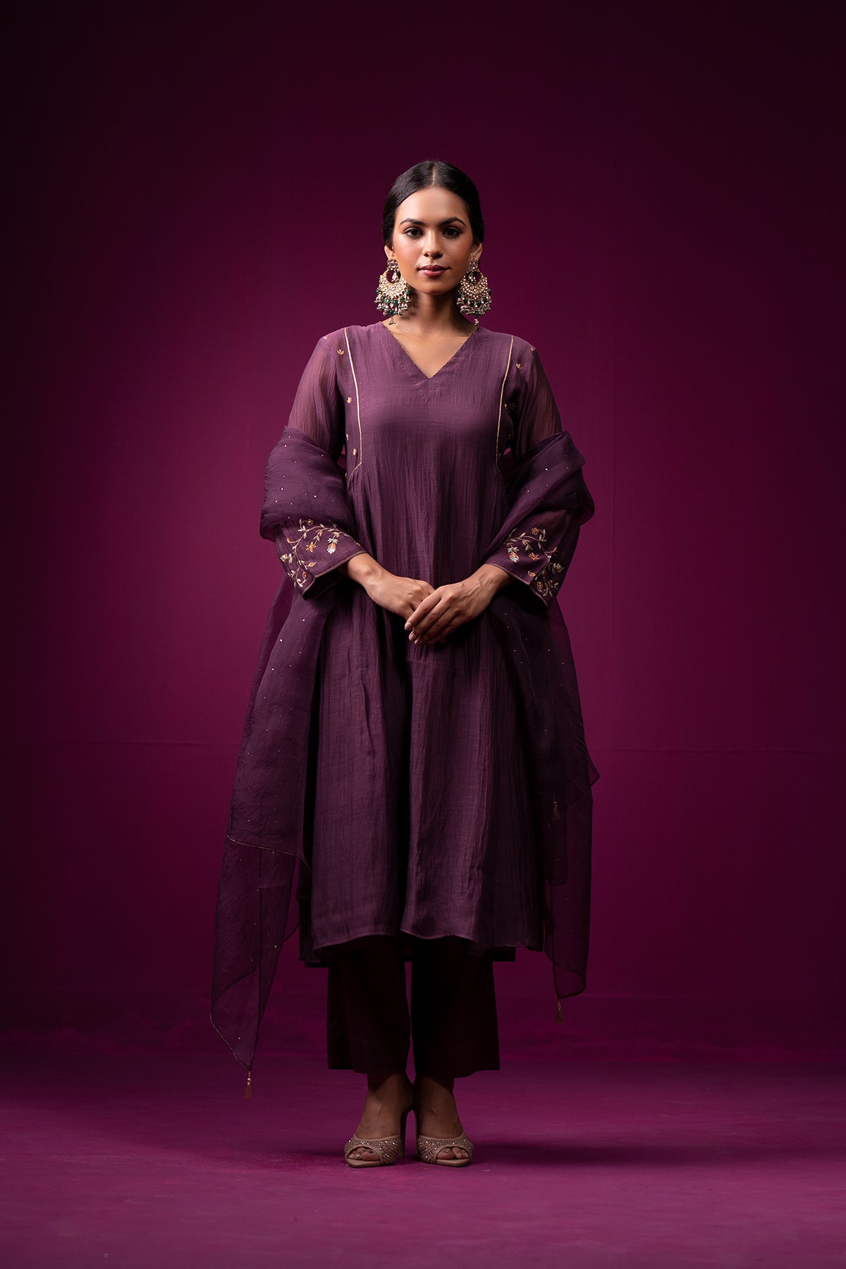 Raatgul Hand Emboidered gathered Kajri kurta set - Set of 2